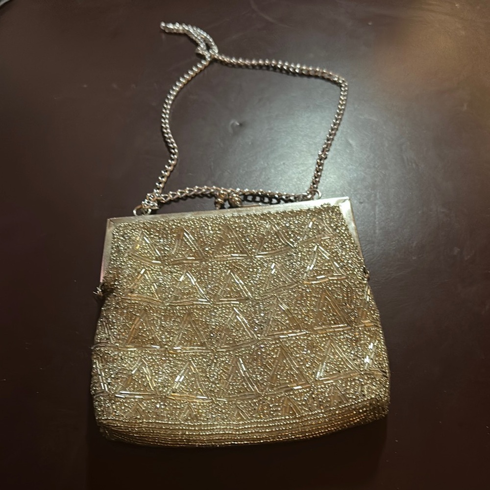 Elegant Gold Beaded Evening Bag